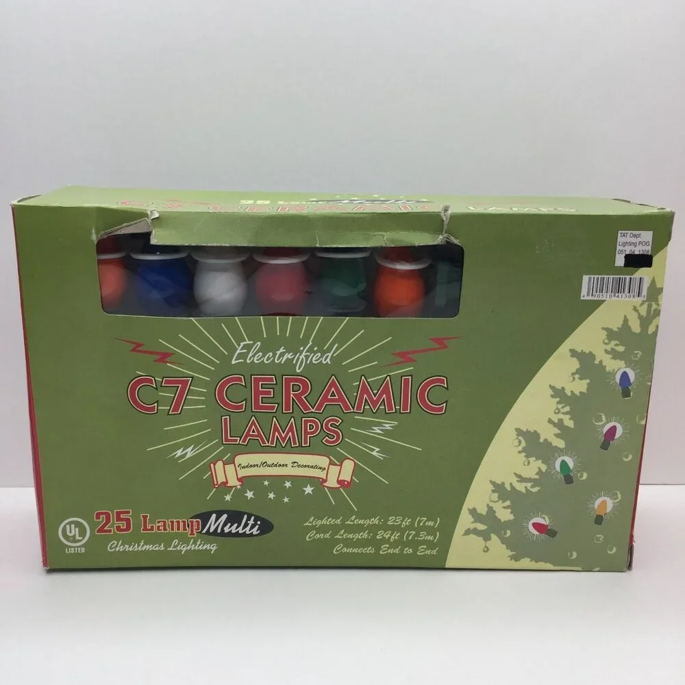 C7 Ceramic Multicolor String Lights Ceramic Lamps 25 Count Indoor Outdoor 23 Ft